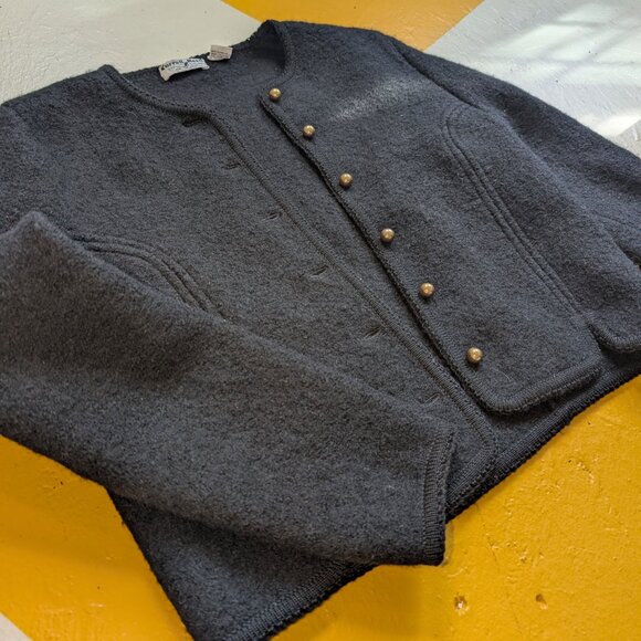 100% Wool Carrol Reed Vintage Black Button up Sweater Cardigan Medium 12 - Picture 2 of 12